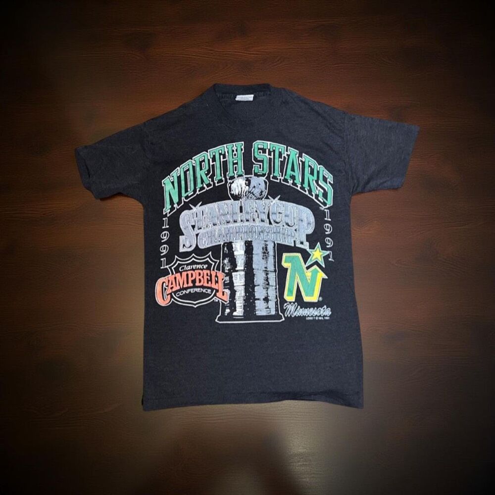 Vintage Single Stitch Stanley Cup Finals 1991 MN North Stars NHL Shirt S #43